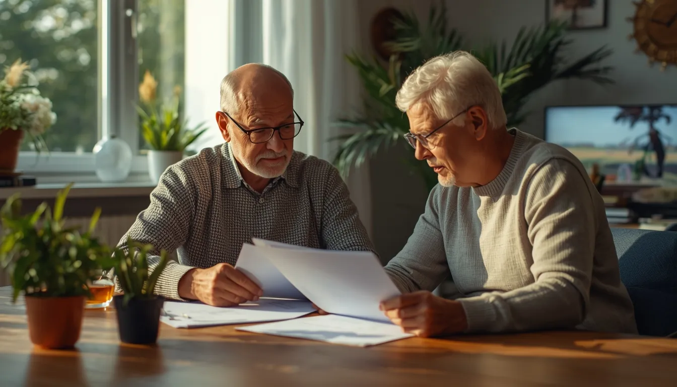 Un couple adulte examine des documents autour dâune table